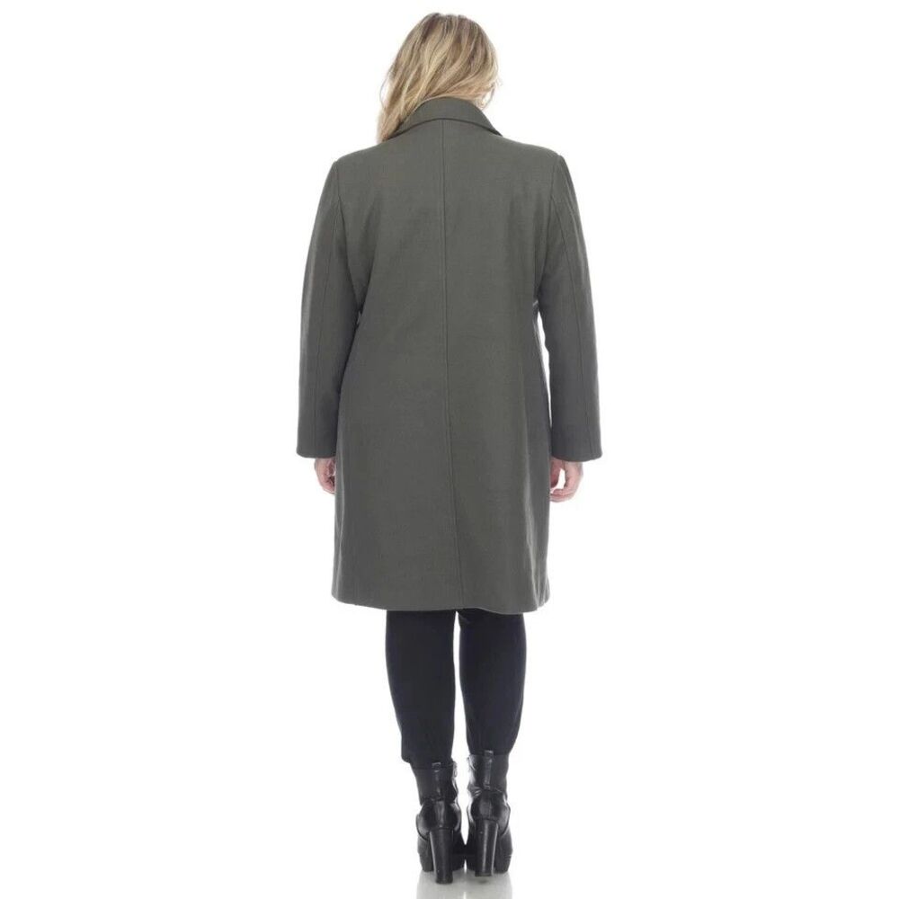White Mark Women's Plus Size Classic Walker Coat Dark Olive Green 2X - Picture 5 of 10